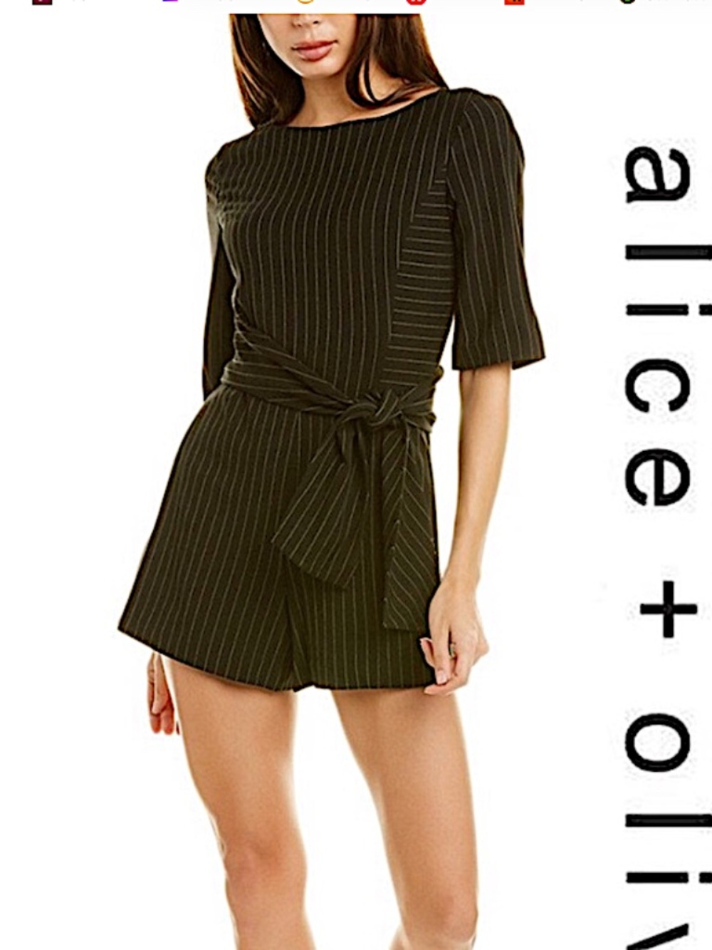 Alice + Olivia Pinstripe Tie Waist Romper
